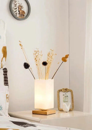 Dimmable Flower Vase beside Decorative Table Lamp for Rustic Home