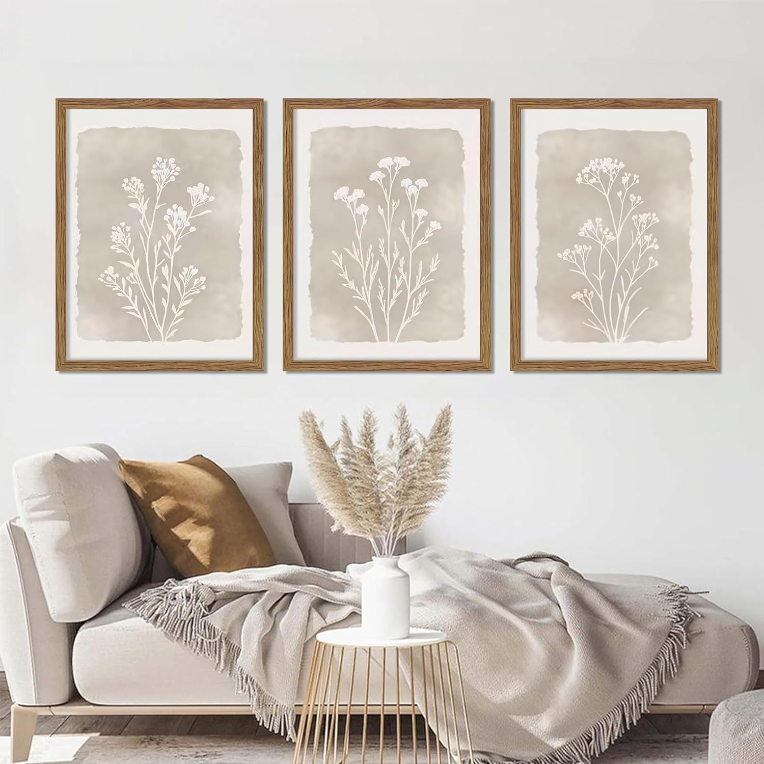 Boho Botanical Wall Art Set of 3 Framed