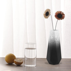 Geometric Ceramic Flower Vase for Modern Home Decoration, Frosted Porcelain Floral Vase, Black Gradient, 7.8In