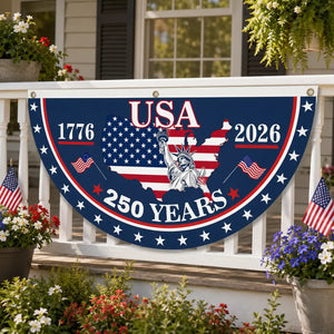 USA 250th Anniversary Polyester Semicircular Bunting Flag, 1776-2026 Patriotic Banner for Independence Day Celebrations and Outdoor Decor