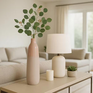 22 In. Blush Pink Ceramic Bottle Shaped Decorative Vase