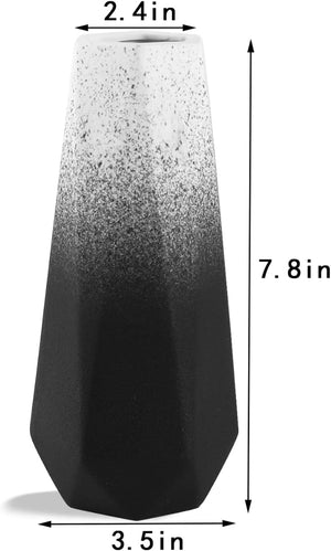 Geometric Ceramic Flower Vase for Modern Home Decoration, Frosted Porcelain Floral Vase, Black Gradient, 7.8In