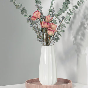 White Ceramic Vase, 8" Tall, Modern Decorative Flower Vase for Home Décor, Floral Container Table Desktop Ornament for Living Room, Restaurant, Café, Gift for Wedding Housewarming Party Decoration