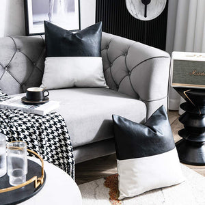 Faux Leather Accent Pillow Covers Set of 2