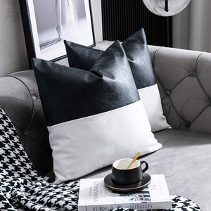 Faux Leather Accent Pillow Covers Set of 2