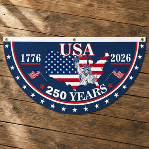 USA 250th Anniversary Polyester Semicircular Bunting Flag, 1776-2026 Patriotic Banner for Independence Day Celebrations and Outdoor Decor