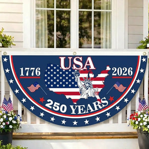 USA 250th Anniversary Polyester Semicircular Bunting Flag, 1776-2026 Patriotic Banner for Independence Day Celebrations and Outdoor Decor