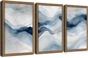 Navy Blue Abstract Wall Art Framed