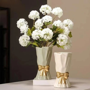 Elegant Gold Bow Ceramic Vase for Home