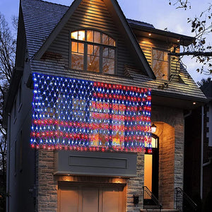 Super Bright Waterproof American Flag Net Lights - 420 LED String Lights for Independence Day, Home, Yard, and Garden Patio Holiday Decorations