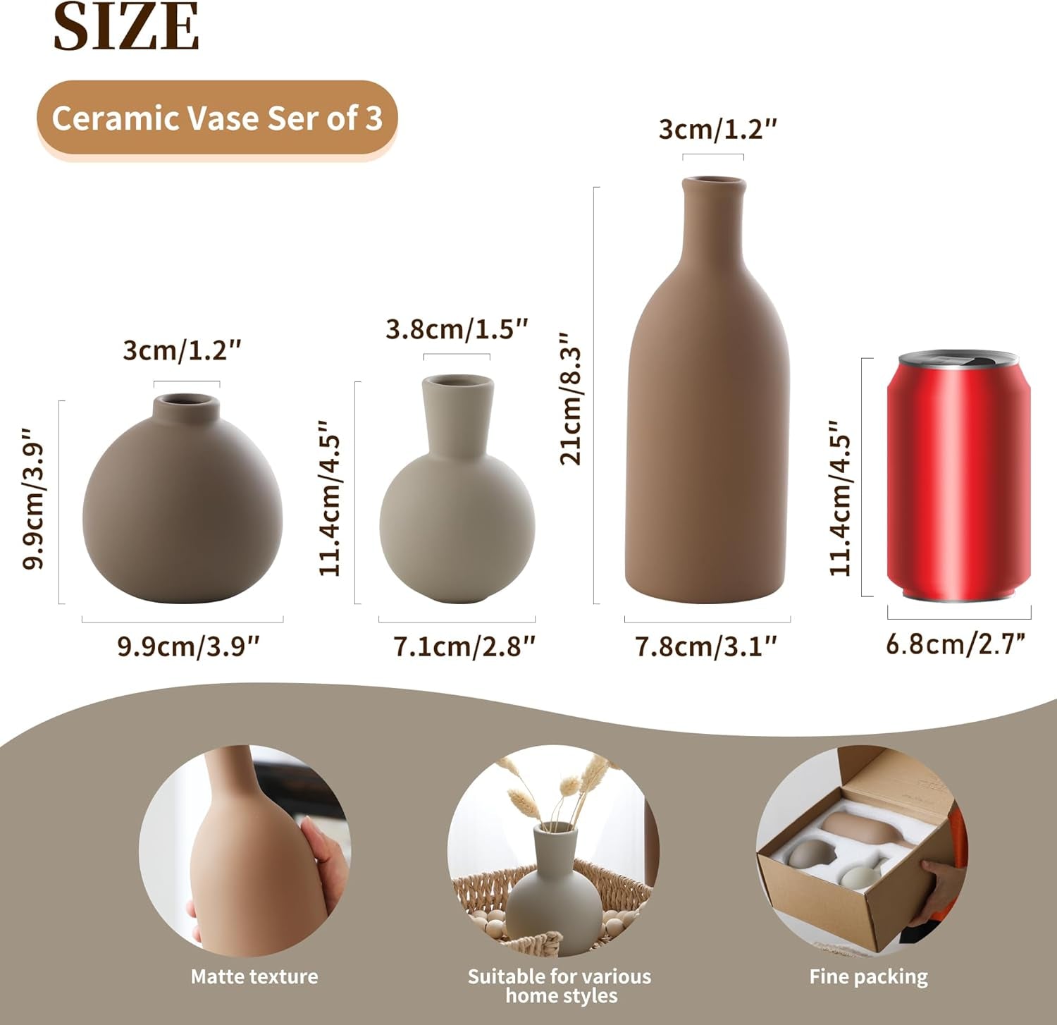 Rustic Ceramic Vase Set of 3 Pottery