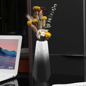 Geometric Ceramic Flower Vase for Modern Home Decoration, Frosted Porcelain Floral Vase, Black Gradient, 7.8In