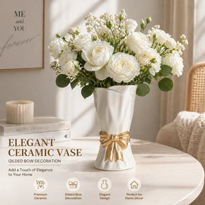 Elegant Gold Bow Ceramic Vase for Home