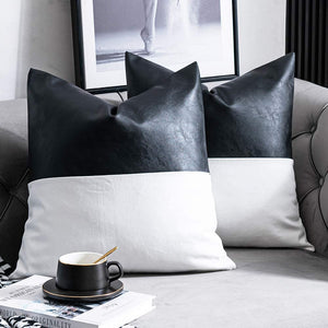 Faux Leather Accent Pillow Covers Set of 2