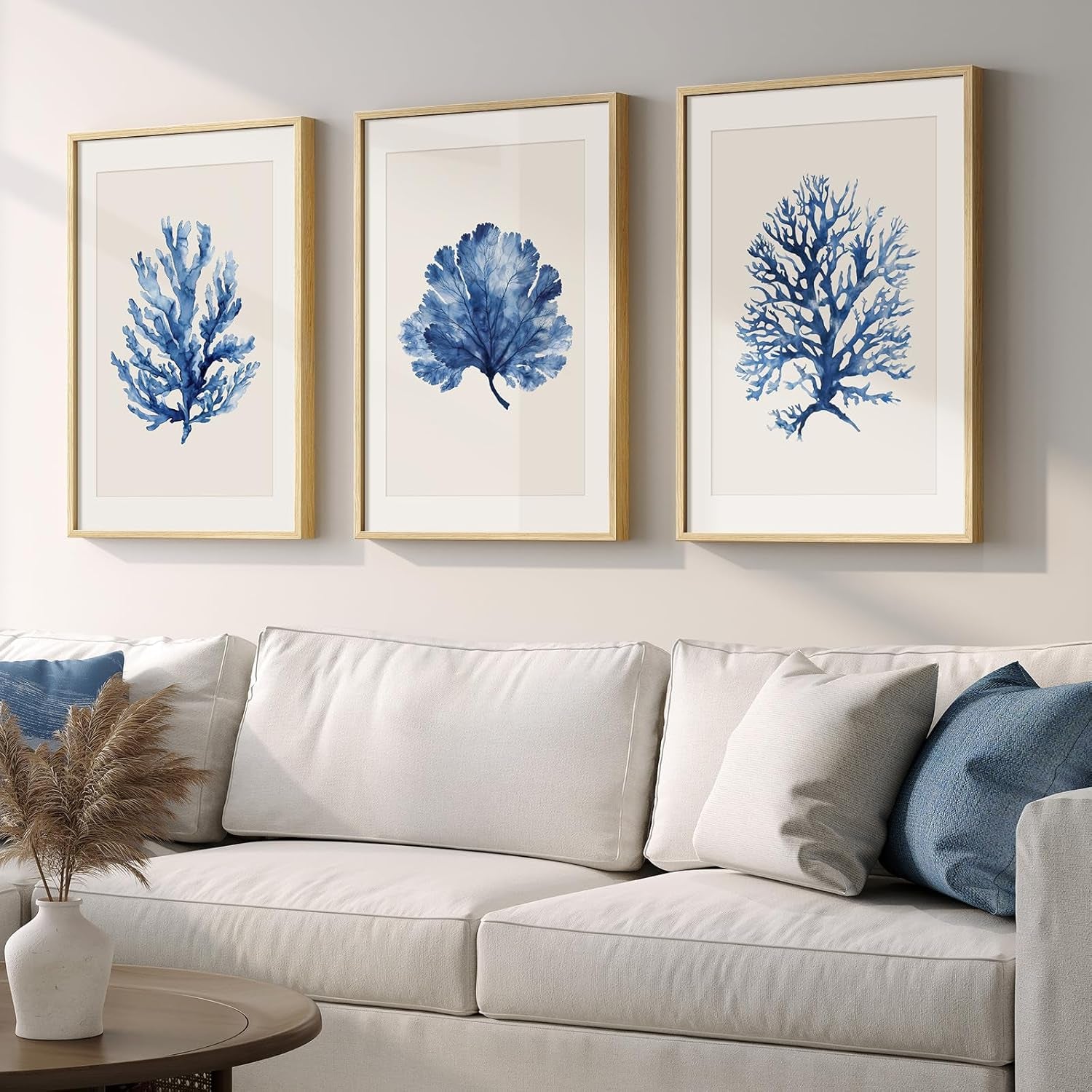 Coral Watercolor Wall Art Set of 3 Framed