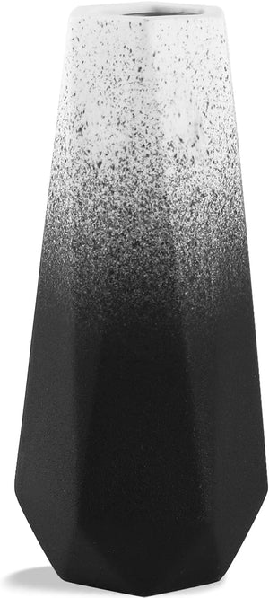 Geometric Ceramic Flower Vase for Modern Home Decoration, Frosted Porcelain Floral Vase, Black Gradient, 7.8In