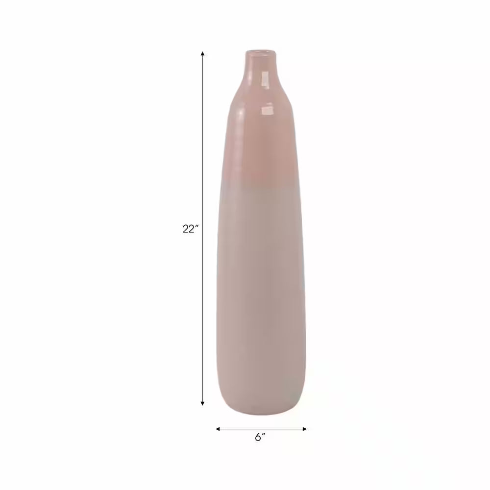 22 In. Blush Pink Ceramic Bottle Shaped Decorative Vase