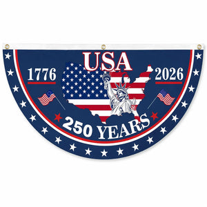 USA 250th Anniversary Polyester Semicircular Bunting Flag, 1776-2026 Patriotic Banner for Independence Day Celebrations and Outdoor Decor