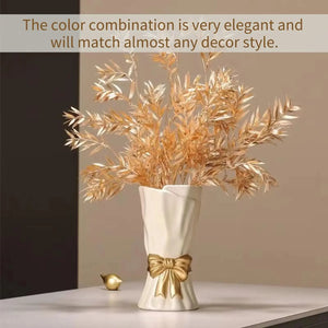 Elegant Gold Bow Ceramic Vase for Home