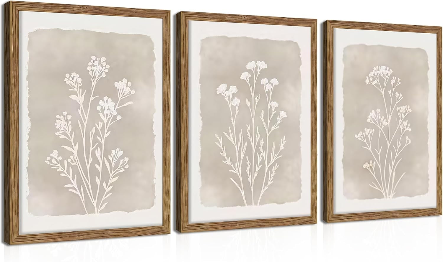 Boho Botanical Wall Art Set of 3 Framed