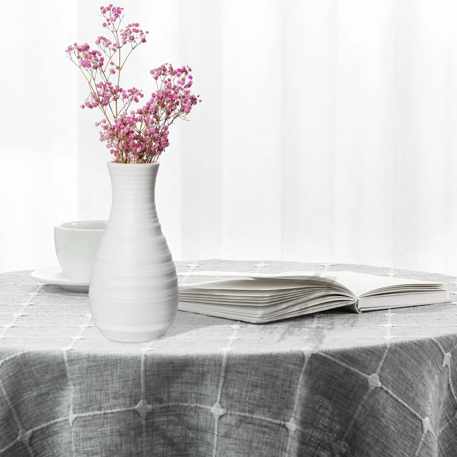 Nordic Round Plastic Vases Set of 2 Sleek White