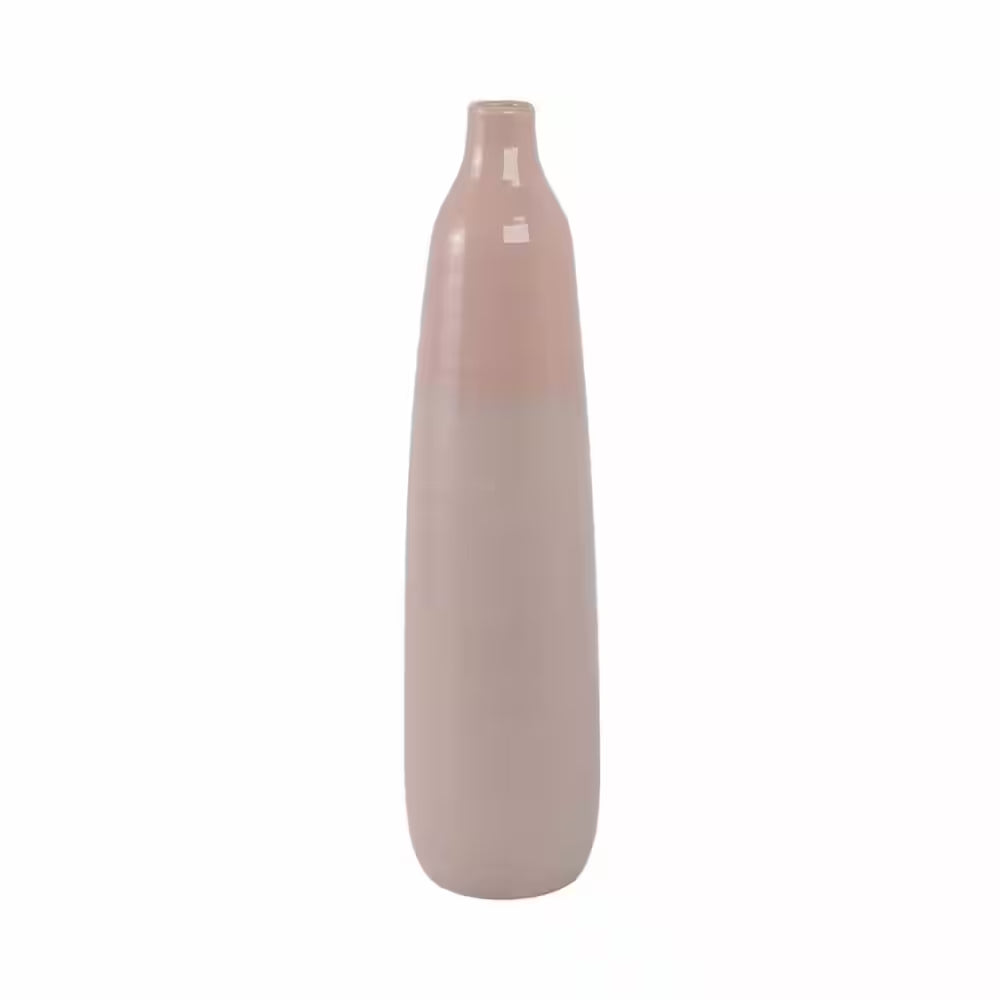 22 In. Blush Pink Ceramic Bottle Shaped Decorative Vase