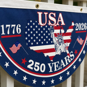 USA 250th Anniversary Polyester Semicircular Bunting Flag, 1776-2026 Patriotic Banner for Independence Day Celebrations and Outdoor Decor