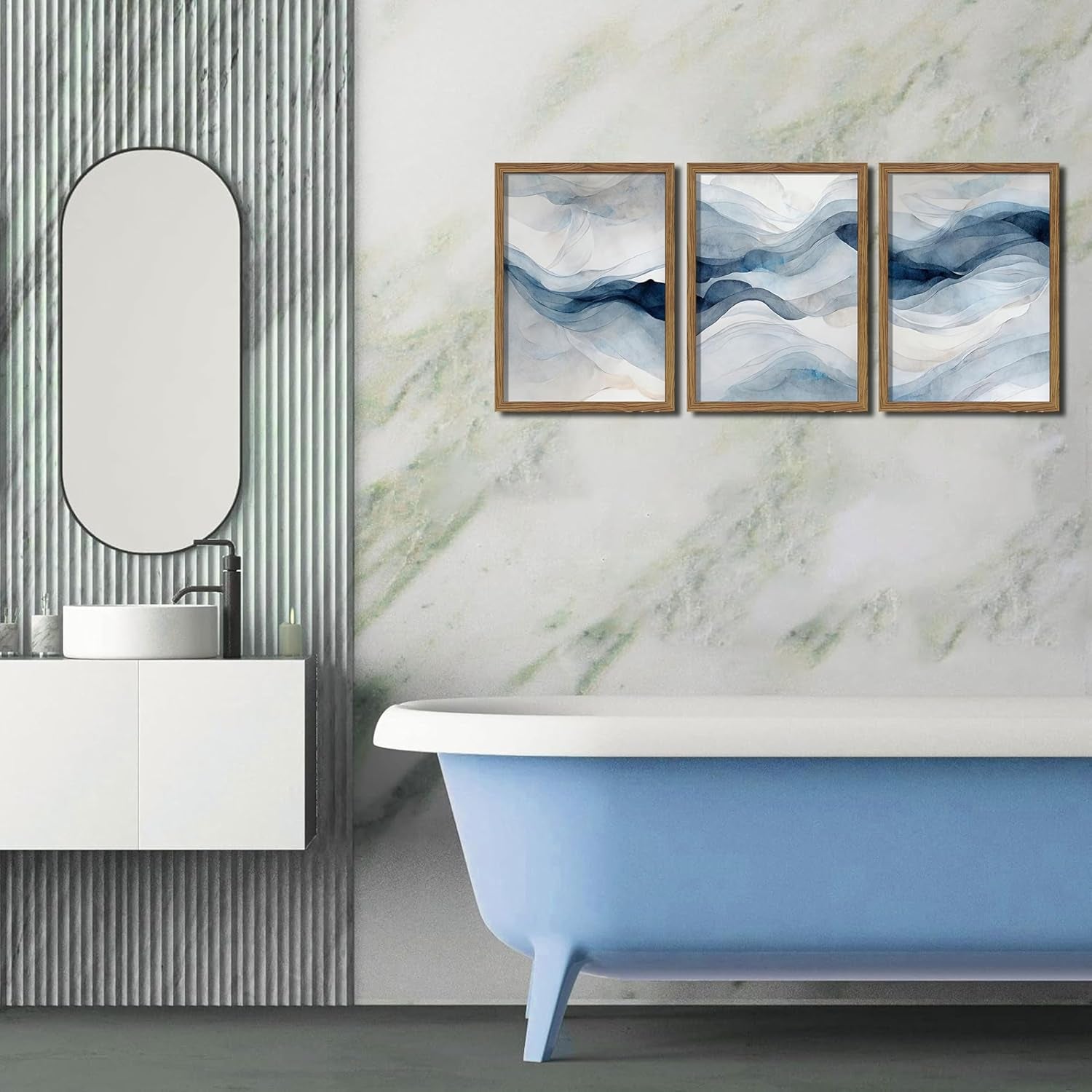Navy Blue Abstract Wall Art Framed