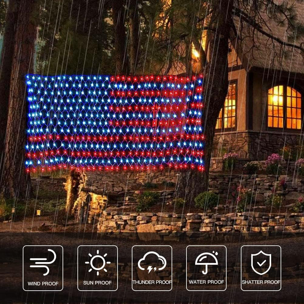 Super Bright Waterproof American Flag Net Lights - 420 LED String Lights for Independence Day, Home, Yard, and Garden Patio Holiday Decorations