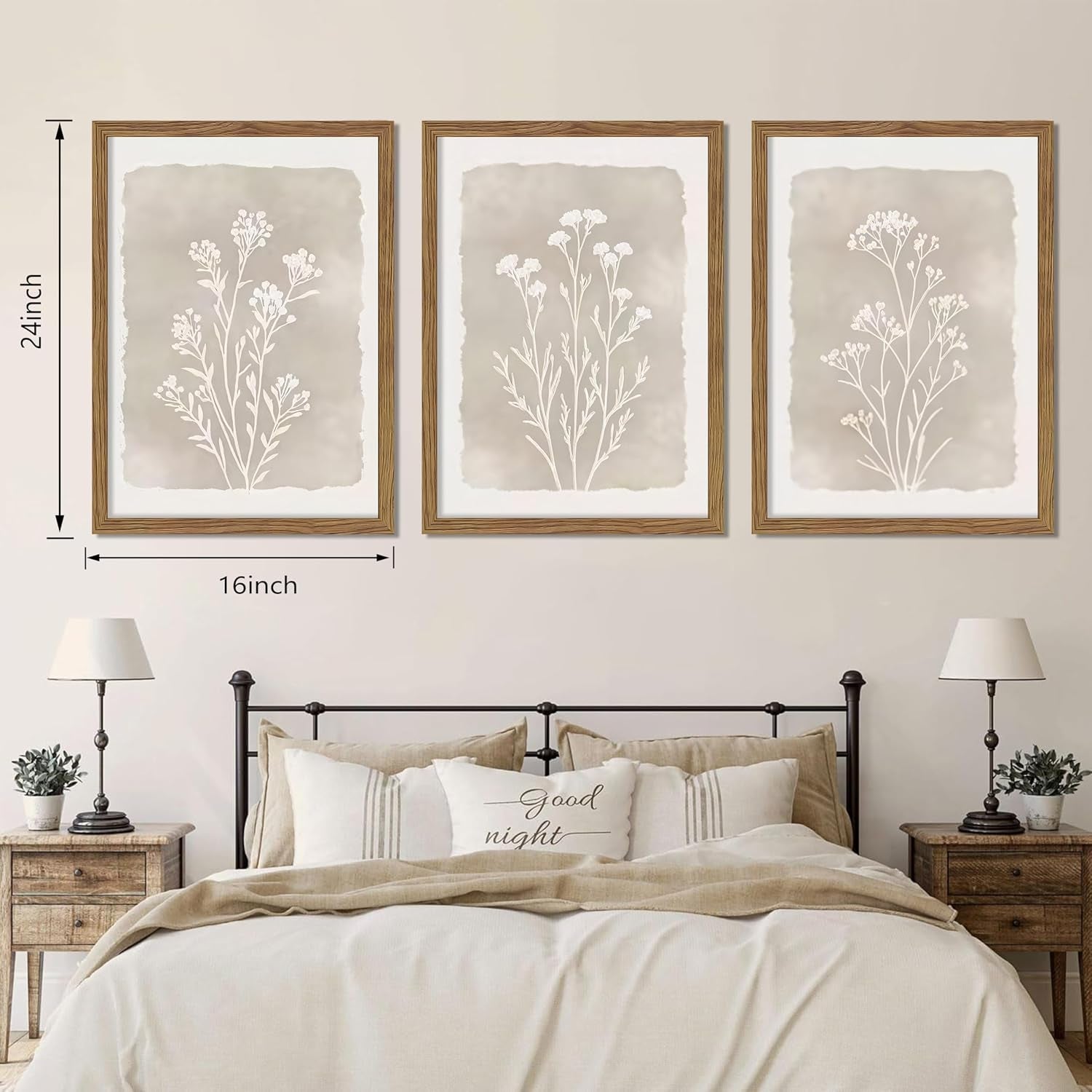 Boho Botanical Wall Art Set of 3 Framed