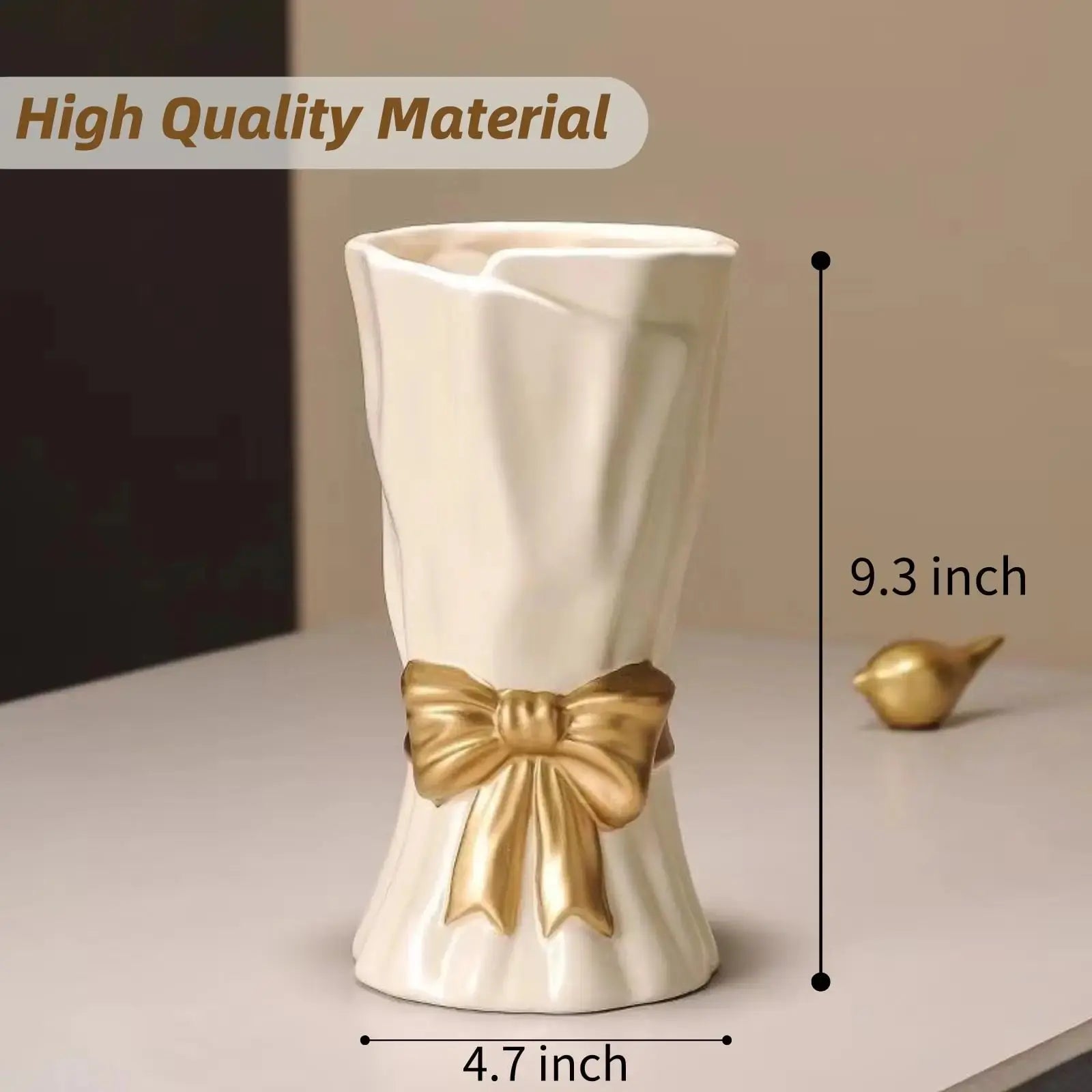 Elegant Gold Bow Ceramic Vase for Home