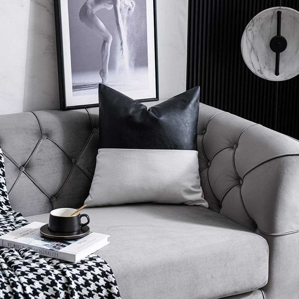Faux Leather Accent Pillow Covers Set of 2