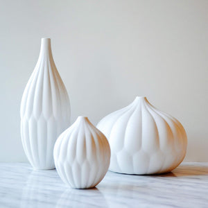 Petite Vase with Textured Ribs - Matte White Porcelain - Bud Vase Design