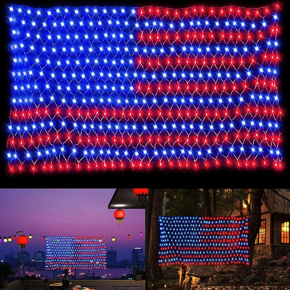 Super Bright Waterproof American Flag Net Lights - 420 LED String Lights for Independence Day, Home, Yard, and Garden Patio Holiday Decorations