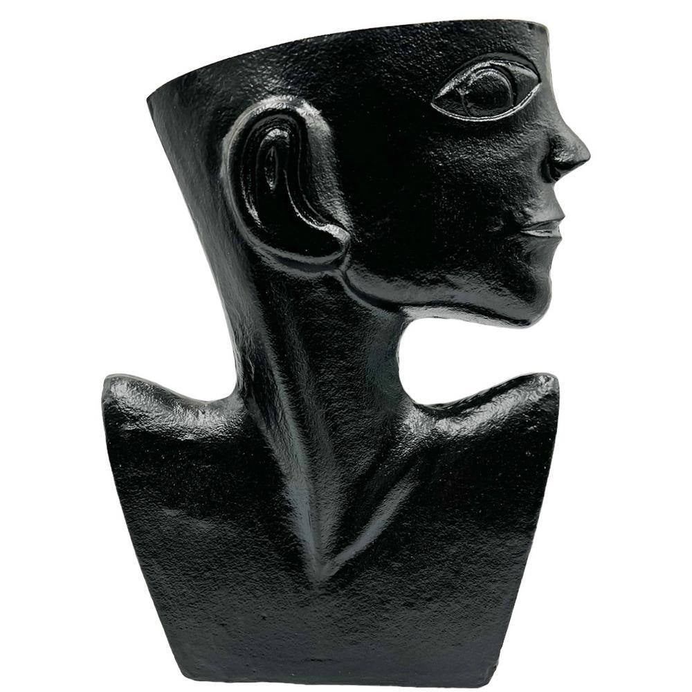 14.5 In. Decorative Metal Abstract Face Vase in Black