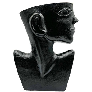 14.5 In. Decorative Metal Abstract Face Vase in Black