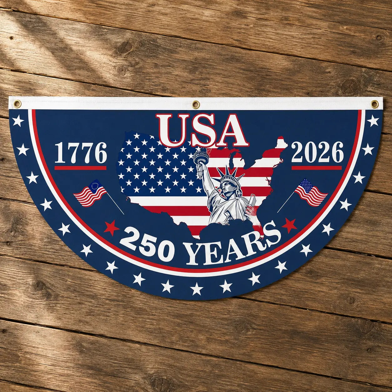 USA 250th Anniversary Polyester Semicircular Bunting Flag, 1776-2026 Patriotic Banner for Independence Day Celebrations and Outdoor Decor