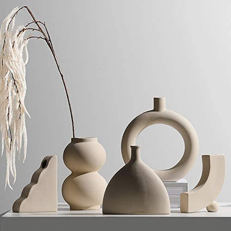 Contemporary Ceramic Vase-Modern Minimalistic Style-Decorative Vase for Home Decor (Stacked Sand)