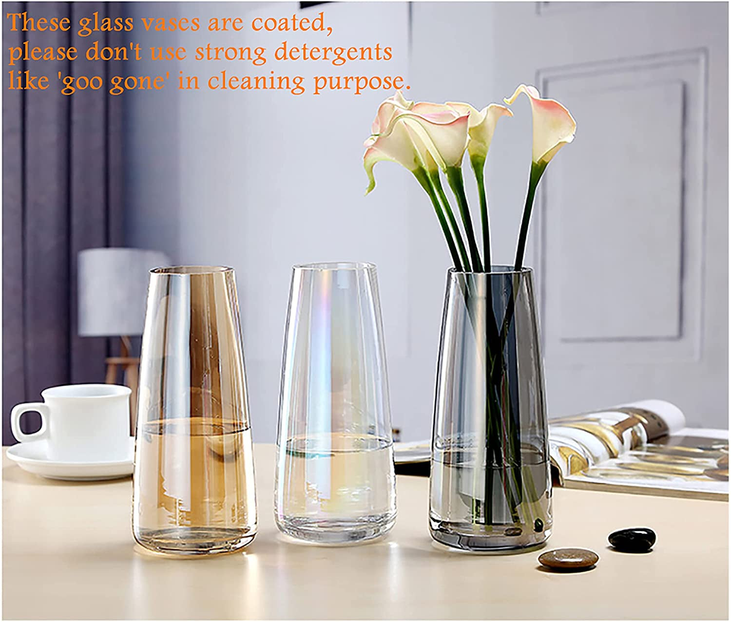 Amber Crystal Glass Vase Modern Decor