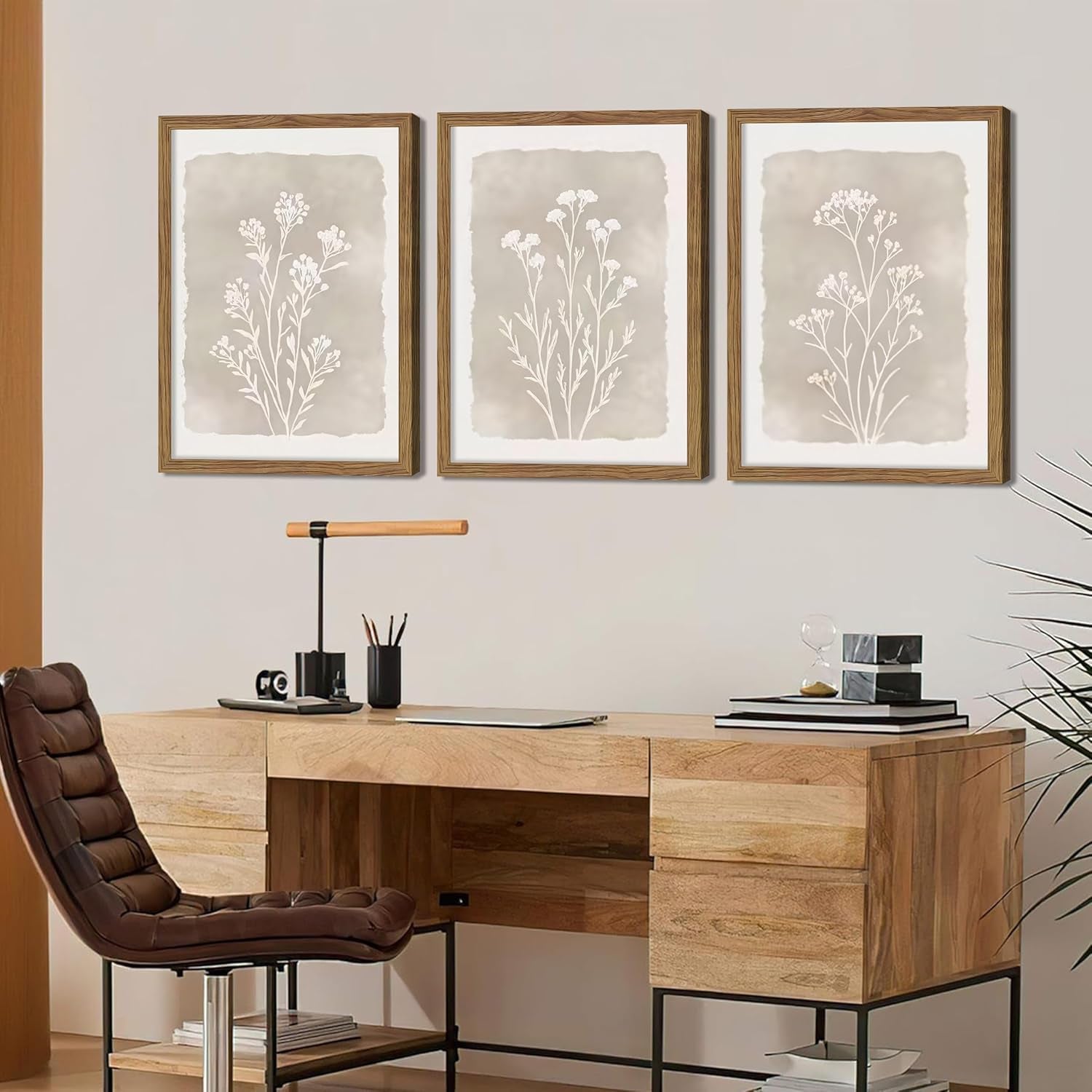 Boho Botanical Wall Art Set of 3 Framed