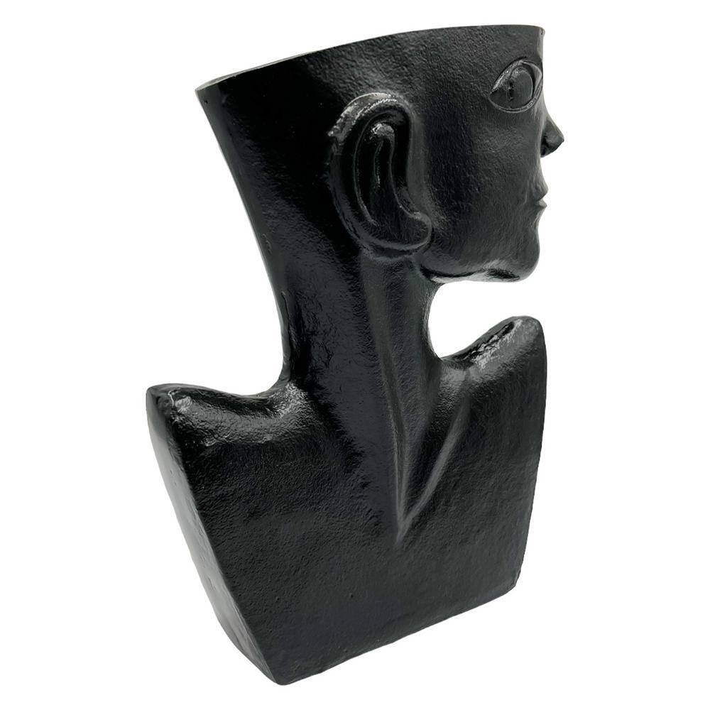 14.5 In. Decorative Metal Abstract Face Vase in Black