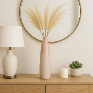 22 In. Blush Pink Ceramic Bottle Shaped Decorative Vase