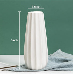 White Ceramic Vase, 8" Tall, Modern Decorative Flower Vase for Home Décor, Floral Container Table Desktop Ornament for Living Room, Restaurant, Café, Gift for Wedding Housewarming Party Decoration