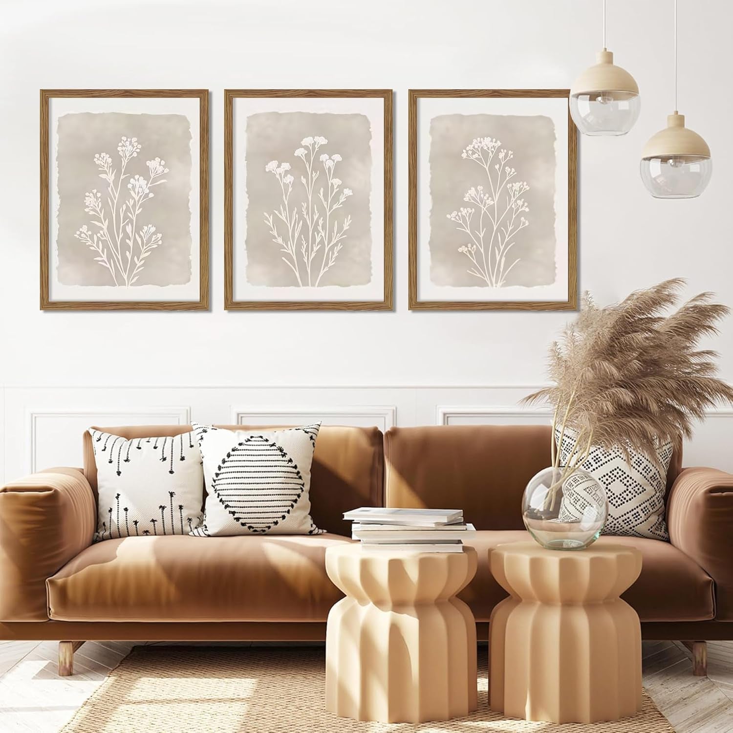 Boho Botanical Wall Art Set of 3 Framed