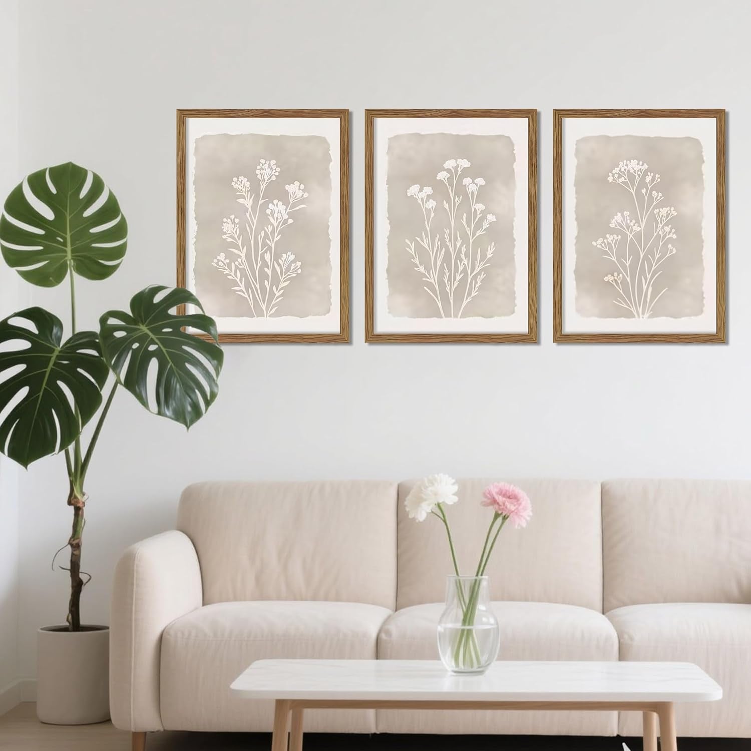 Boho Botanical Wall Art Set of 3 Framed
