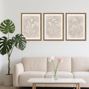 Boho Botanical Wall Art Set of 3 Framed