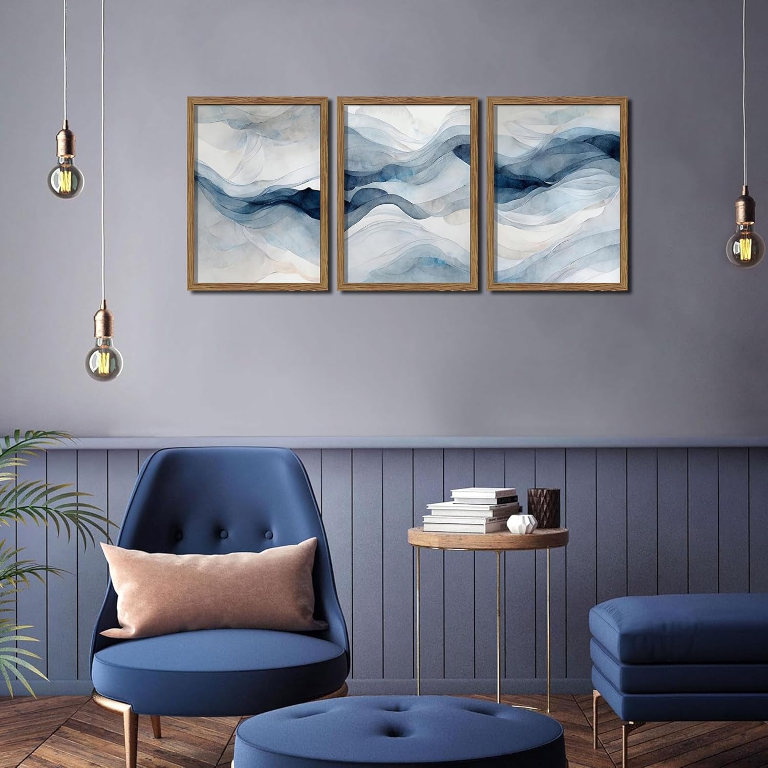 Navy Blue Abstract Wall Art Framed