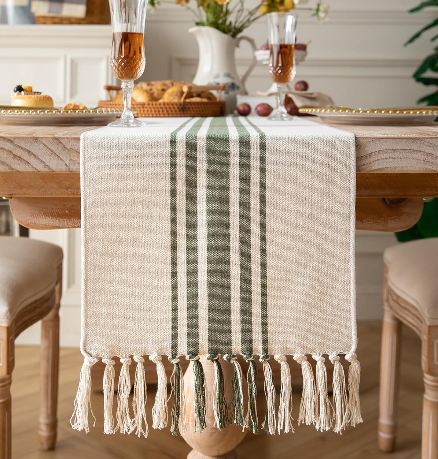 Boho Table Runner with Tassels 13x90 Inch