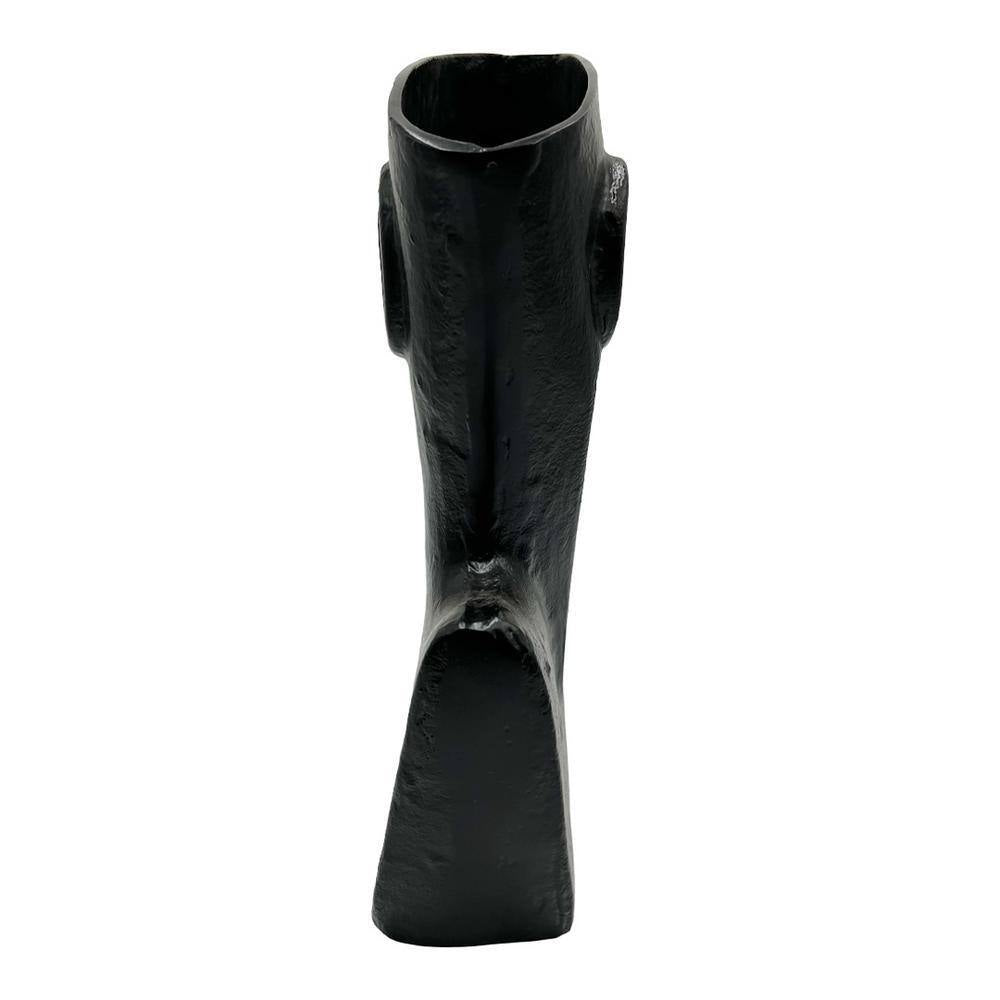 14.5 In. Decorative Metal Abstract Face Vase in Black