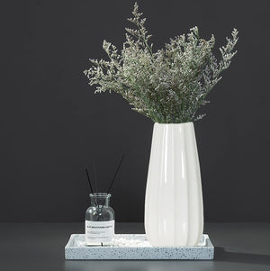 White Ceramic Vase, 8" Tall, Modern Decorative Flower Vase for Home Décor, Floral Container Table Desktop Ornament for Living Room, Restaurant, Café, Gift for Wedding Housewarming Party Decoration